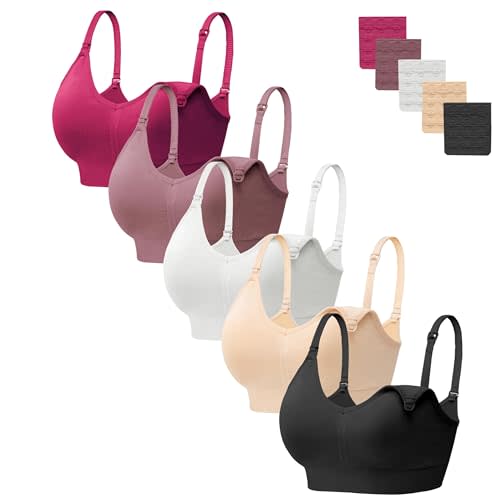 HBselect Women Maternity Bras 5 Pack Nursing Bras for Breastfeeding Seamless Pregnancy Sleep Bralette with Extra Extenders