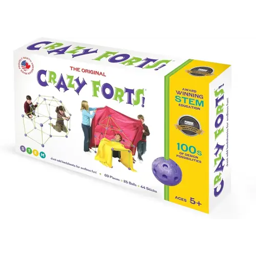 Crazy Forts! 69 Piece Buildable Indoor/Outdoor Play Fort Playset, DIY, Build Your Own, STEM Toy