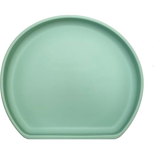 Silicone Baby Plate with Suction Base - 100% Platinum Pure LFGB Silicone with NO Fillers - BPA Free - Fits Most Highchair Trays (Undivided Sage Plate + Cover)
