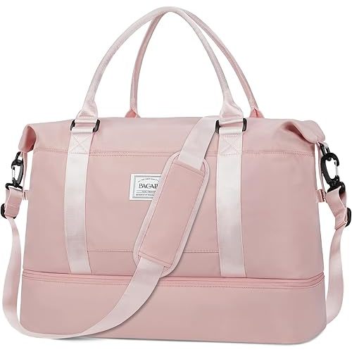 BAGAIL Travel Duffel Bag, Weekender Bags for Women, Overnight Gym Carry On Tote Bag with Wet Pocket, Hospital Mom Bag for Labor and Delivery - Extra Large, Pink