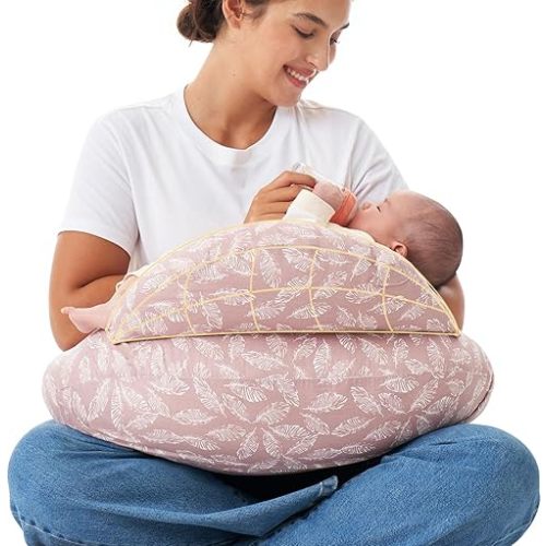 Momcozy Original Nursing Pillow for Breastfeeding-Pioneering Safety Fence- Wider Feeding Pillows for More Support for Mom & Baby- Easier Nursing & Hand Free- Fit for All, Removable Cotton Cover