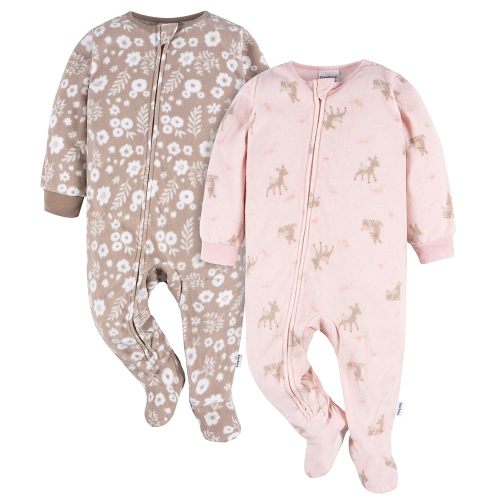 Amazon.com: Gerber Baby Girls Flame Resistant Fleece Footed Pajamas 2-Pack, Pink Brown Deer: Clothing, Shoes & Jewelry