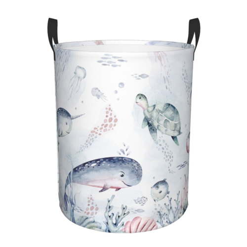 Xecao Sea Animals Print Laundry Hamper Basket,designed for Blanket Storage and Nursery Clothes in the Bedroom