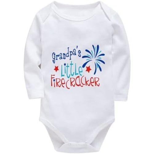 Grandpa's Little Fire Cracker 12m First Outfit Long Sleeve Gender Neutral Romper White Baby Boy Neutral Outfi
