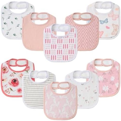 10 Pack Cotton Snap Bibs for Baby Boy Girl, Super Soft Drool Bibs for Teething and Feeding
