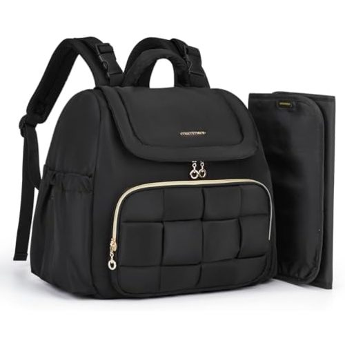 mommore Small Diaper Bag, Mini Baby Diaper Bag, Puffer Quilted Diaper Backpack with Changing Pad, Insulated Pockets, Stroller Strap, Woven Baby Bag for Travel Work