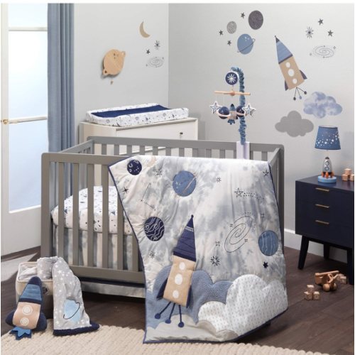Sky Rocket 5-Piece Blue Galaxy/Space Nursery Baby Crib Bedding Set – Lambs & Ivy