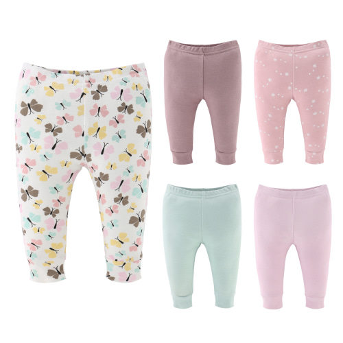 The Peanutshell Baby Girl Pants, Cotton Pull On Pants for 3-6 Months Old, Butterfly Kisses, 5-Pack
