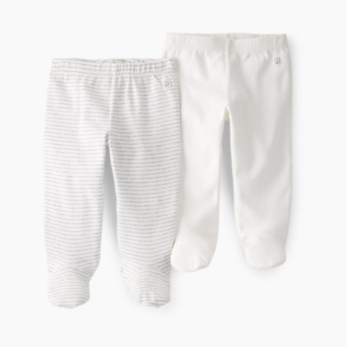 Little Planet Organic Cotton Rib Footed Pants (2 Pack) - Cream/Heather Grey