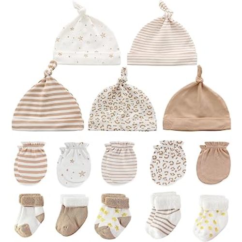 Baby Caps Mittens and Thick Warm Socks Cotton Newborn Essentials Accessories (Hats+Gloves+Terry Socks),0-6 Months