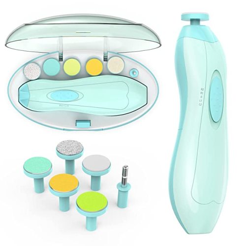 Baby Nail Trimmer Electric, Lupantte Safe Baby Nail File, Baby Nail Clippers with Light and 6 Grinding Pads for Newborn Infant Toddler or Adults Toes and Fingernails, Kids Nail Care, Polish and Trim - Green