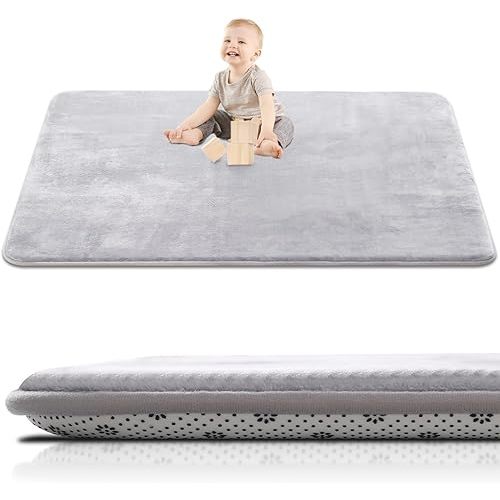 Thick Baby Play Mat for Floor, 59 x 71 Playpen, Large Tummy Time Foam, Ultra Soft Support & Plush Feel Nursery Rug, Easy Care With Non-Slip Cushioned for Infant, Kids and Toddler Crawling, Grey
