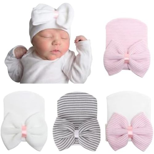 Newborn Baby Girl Hats with Bow No Scratch Cotton Toddler Infant Hat Beanie Caps Soft Newborn Hospital Hat 0-3 Months
