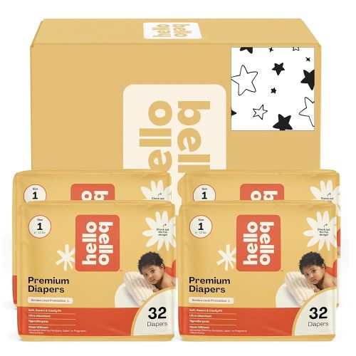 Hello Bello Diapers, Size 1 (8-12 lbs) Superstars - 128 Count Value Pack of Premium Disposable Baby Diapers, Hypoallergenic with Soft, Cloth-Like Feel