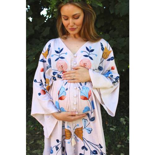 Maternity Embroidered Maxi Dress - Scandi Folk Boho style - pregnancy photoshoot baby shower