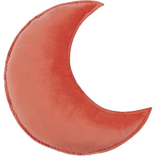 Moon Shaped Throw Pillow Star Couch Cushion Decorative Pillows Fluffy Velvet Stars Home Decor Plush for Bedroom (Moon, Brick Red)
