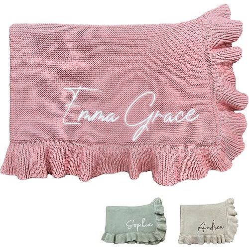 Knit Personalized Baby Blanket Custom Name Embroidery Soft Knitted 30x40in Pink