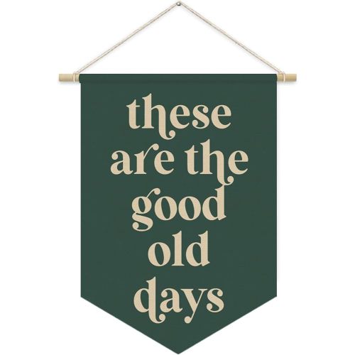 These Are the Good Old Days Wall Hanging Pennant Banner Flags, Nostalgic Retro Green Inspirational Positive Canvas Wall Banner for Home Kids Boys Room Playroom Office Decor