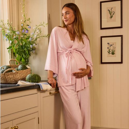 LAKE | Women | DreamModal Pajamas | Carnation Pencil Stripe Maternity Kimono Bundle