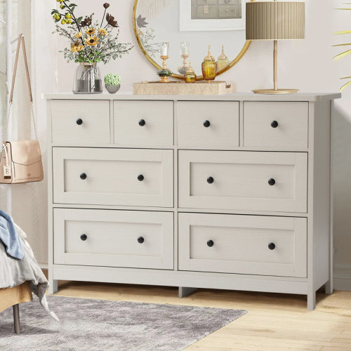 JOVNO Wide 8 Drawer Dresser, 47" Long Dresser Tv Stand With Black Metal Knob And 8 Storage Drawers, Wood Chest Of Drawer Organizer Cabinet For Bedroom, Hallway, Living Room | Wayfair