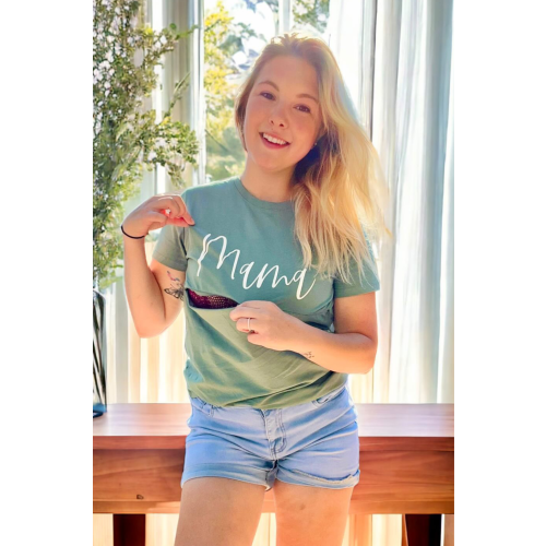 Cursive "Mama" Nursing T-Shirt - Forest