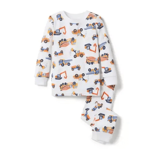 Boy White Construction Truck Good Night Pajama In Construction Trucks by Janie and Jack