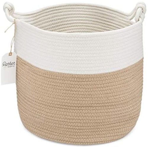 Parker Baby Nursery Storage Basket - Rope Storage Bin and Organizer for Laundry, Toys and Baby Blankets