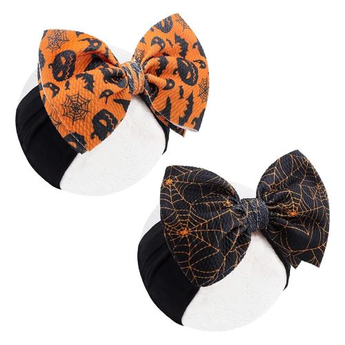 Halloween Baby Girl Bows Elastic Nylon Halloween Hairbands Hair Accessories Headbands with Bows for Newborn 2 PCS