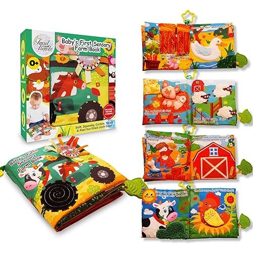 Baby Books Sensory Farm Animal High Contrast Soft Cloth Busy Book See Touch Feel Crinkle Babies Tummy time Essentials Gifts for Boys Girls 0-6 6-12 12-18 Months 1 Year Old Toddler 1-3 Teething Toy
