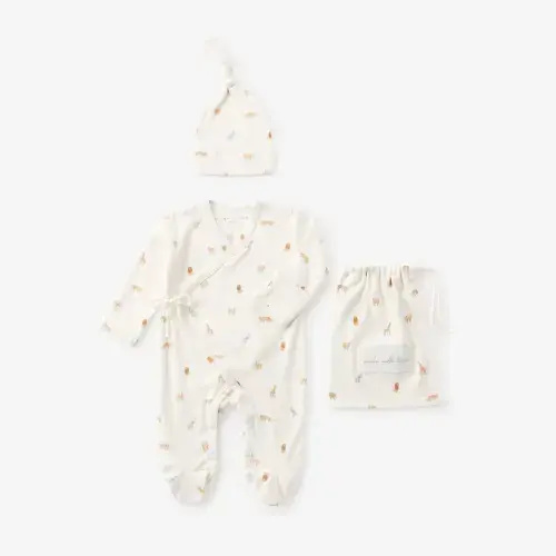Neutral Safari Print Organic Cotton Pointelle Layette 2 Pc Gift Set | Size NB