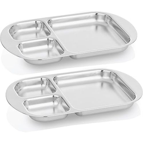 Children's Stainless Steel Divided Plates | Education Series | Premium 304 (18/8) | Set of 2 | Ideal for Montessori Babies, Toddlers & Kids
