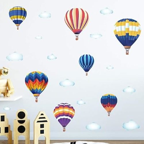 Amaonm 3D Rainbow Hot Air Ballon Wall Decals White Clouds Wall Sticker DIY Peel and Stick Art Decor for Kids Bedroom Baby Nursery Classroom Boys Children Playroom Living Room Home Wall Decoration