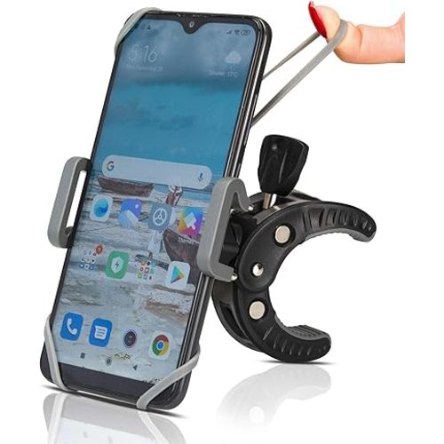 Baby Stroller Phone Holder, Shopping Cart, Golf Cart, Push Cart, Bike Phone Mount, for Motorcycle, Scooter, ATV, Boat, Spin Bike, Treadmill, Handlebar- Universal- iPhone, Cell Phone Clamp (Grey)