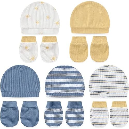 Cute Baby Girl Hats Mittens Set 10-Pack New Born Boy Caps Gloves Suit 0-6 Months Infant Accessories