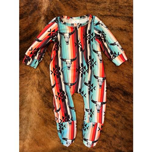 Serape cowskull baby sleeper (sale)