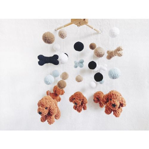 Brown Goldendoodle Crochet Baby Mobile, Dog baby mobile, Nursery decor, Dog crochet mobile, Puppy baby mobile, Baby Shower Gift