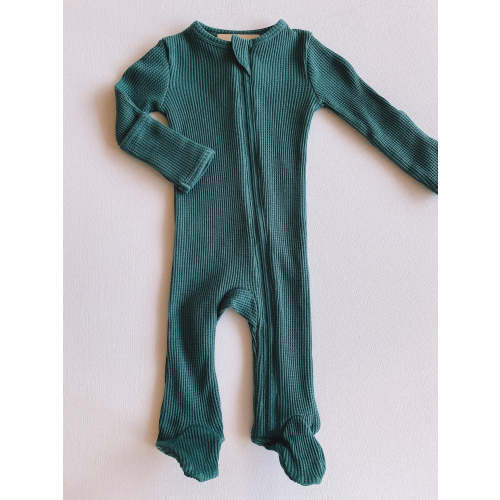 waffle zip footie - spruce