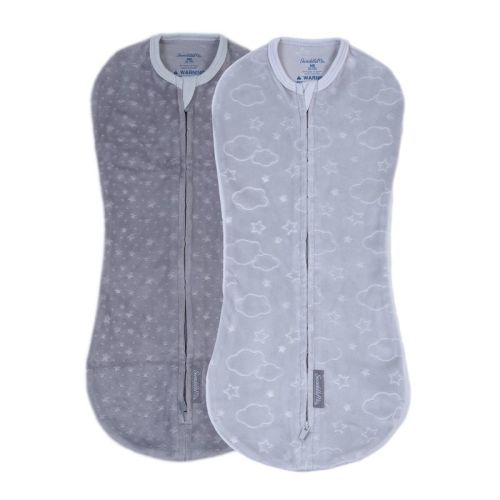 SwaddleMe by Ingenuity Pod Swaddle Wrap in Velboa - Clouds & Stars - Newborn - 0-2 Months - 2pk