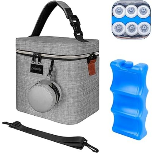 Breastmilk Cooler Bag with Ice Pack, Insulated Baby Bottle Tote Bag for 6 Bottles Up to 9 oz, Clip-On Pouch for Baby Essentials, Leakproof, Waterproof, Shoulder Strap for Nursing Moms