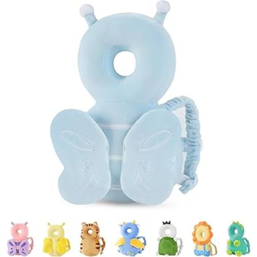 JunNeng Baby Head Protector Backpack, Toddler Fall Head Protection Cushion, Blue Butterfly