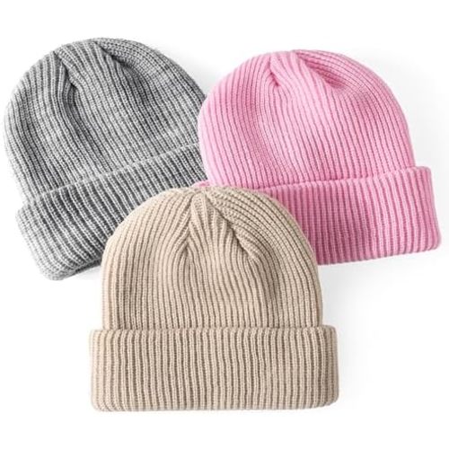 Glooarm 3 Pack Baby Beanie Toddler Boys Girls Beanie Knit Warm Winter Hats Newborn Infant Cuffed Caps, 0-5 Years