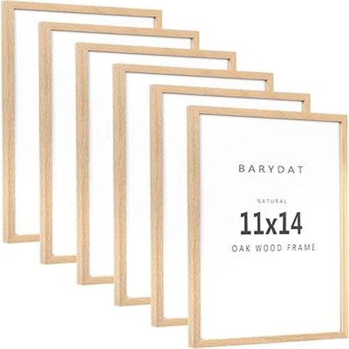 Barydat 6 Pack 11"x14" Beige Oak Wood Picture Frames, Minimalist Natural Solid Wood Photo Frame Set Wooden Poster Frame for Tabletop, Wall, Home Decor, Wedding, Office, Graduation, Fathers Day Gift