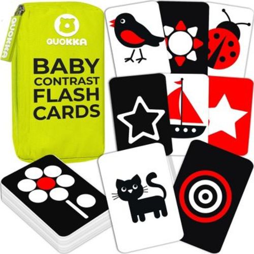 QUOKKA 60 High Contrast Baby Flash Cards 36 Months - Black & White Toddler Flashcards 36 Months in a Bag - Learning Visual Stimulation Pictures