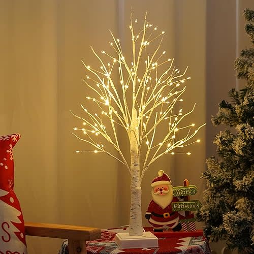 144 LED Artificial Tree Lamp with Timer, DIY Birch Tree with LED Lights, Lighted up Tree Lamp USB/Battery Powered, Fairy Light Spirit Tree for Table Home Wedding Bedroom Christmas (Warm White)