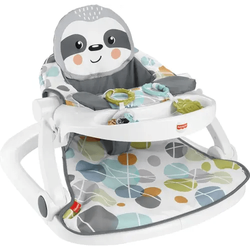 Fisher-Price Baby Portable Chair with Snack Tray, Sit Me Up Floor Seat with Linkable Clacker & Teether Toys, Cute Sloth