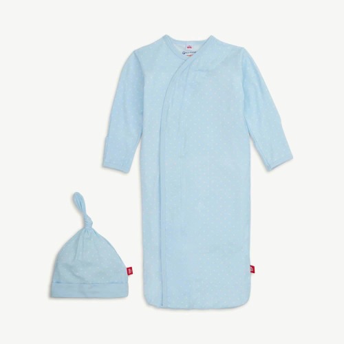 pin dot blue modal magnetic cozy sleeper gown + hat set – Magnetic Me