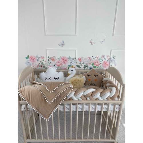 Cream-White Double Braided Crib Bumper + Free Star Pillow + Optional Variants
