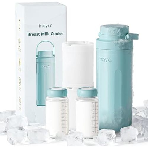 Inaya 22oz Portable Breast Milk Cooler, 24H Breastmilk Chiller with 2 Storage Bottles, Travel Milk Cooler for Work, Leakproof Milk Storage Container for Pumping and Breastfeeding Moms, Mint Blue