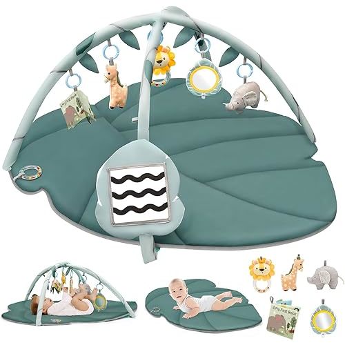 Baby Gym Play Mat Tummy Time Activity Mat XL Large Size Play Mat for Babies 18 Months+ Sensory and Motor Skill Development Newborn Infant Baby Essentials Gift with 6 Detachable Toys