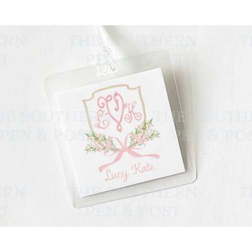 Monogrammed Crest Bag Tag: Laminated Backpack, Lunchbox, Diaper Bag